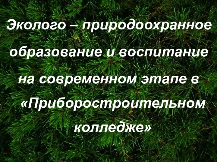 Эколого – природоохранное образование и воспитание на современном этапе в «Приборостроительном колледже»