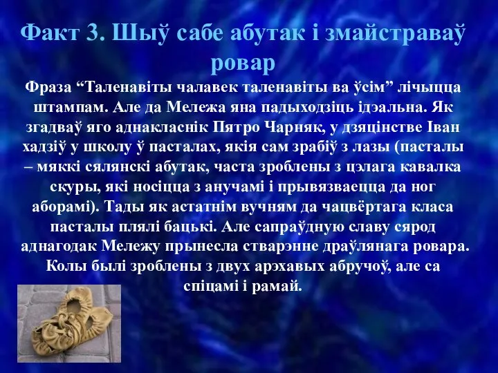 Факт 3. Шыў сабе абутак і змайстраваў ровар Фраза “Таленавіты чалавек таленавіты