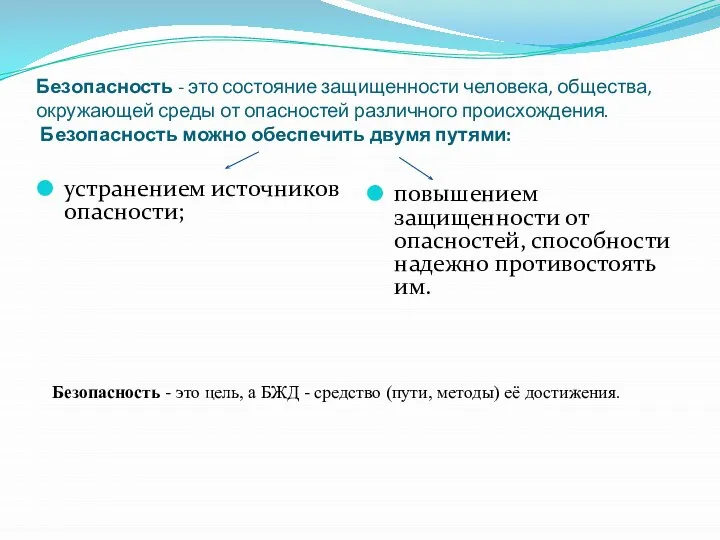 Безопасность - это состояние защищенности человека, общества, окружающей среды от опасностей различного