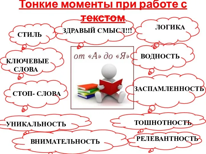 Тонкие моменты при работе с текстом ЛОГИКА ЗДРАВЫЙ СМЫСЛ!!! УНИКАЛЬНОСТЬ ТОШНОТНОСТЬ ВОДНОСТЬ