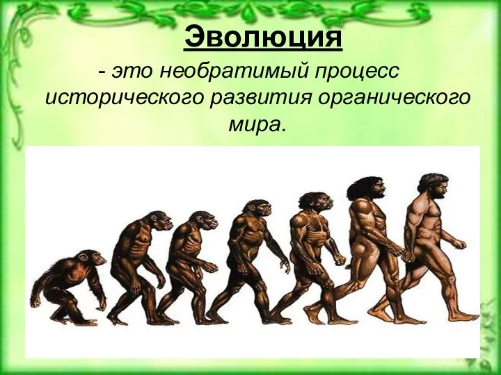 Эволюция - это необратимый процесс исторического развития органического мира.