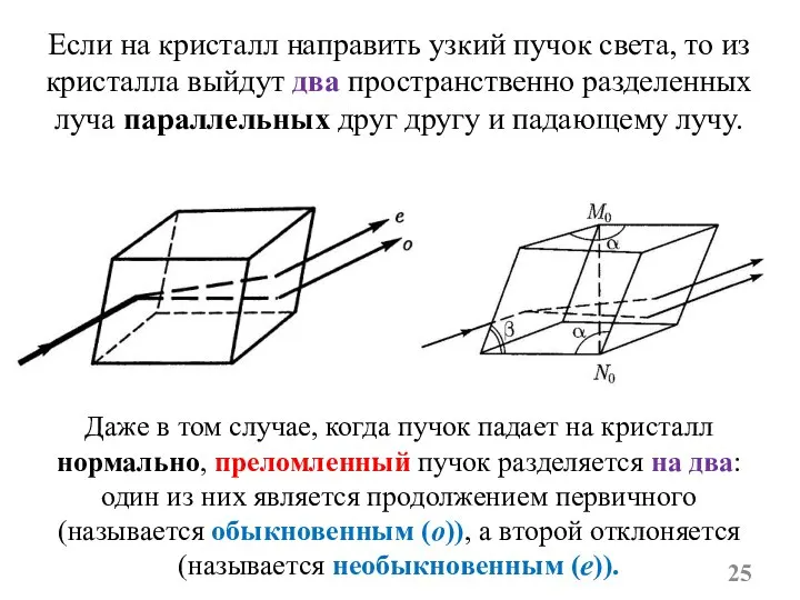 Если на кристалл направить узкий пучок света, то из кристалла выйдут два