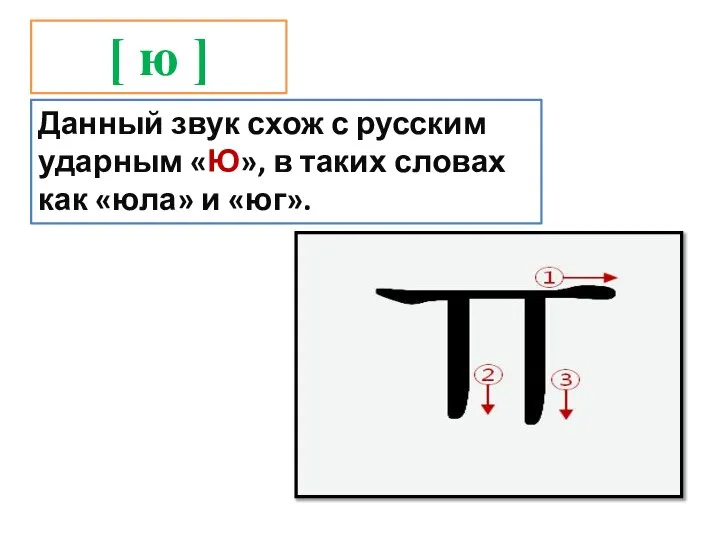 [ ю ] Данный звук схож с русским ударным «Ю», в таких