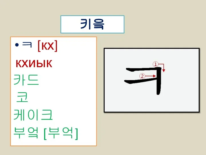 ㅋ [кх] кхиык 카드 코 케이크 부엌 [부억] 키읔