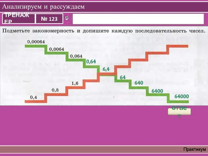 Анализируем и рассуждаем Практикум 0,64 ответ 6,4 64 640 6400 64000