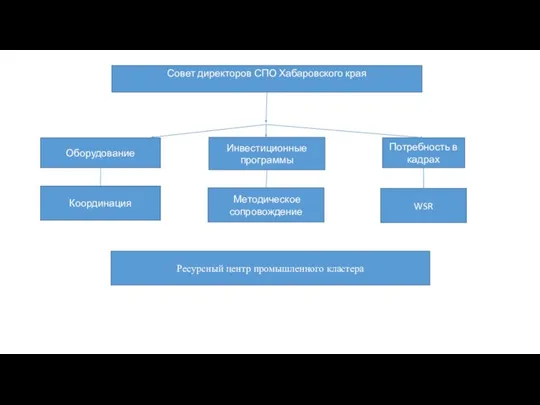 Совет директоров СПО Хабаровского края Ресурсный центр промышленного кластера Оборудование Инвестиционные программы