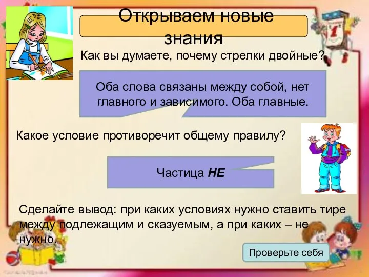 Открываем новые знания Как вы думаете, почему стрелки двойные? Какое условие противоречит