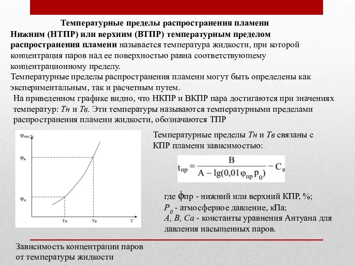 Нижним (НТПР) или верхним (ВТПР) температурным пределом распространения пламени называется температура жидкости,