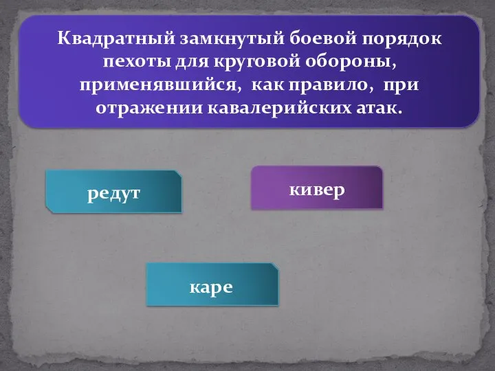 Квадратный замкнутый боевой порядок пехоты для круговой обороны, применявшийся, как правило, при