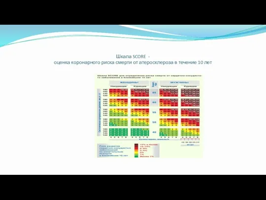 Шкала SCORE - оценка коронарного риска смерти от атеросклероза в течение 10 лет