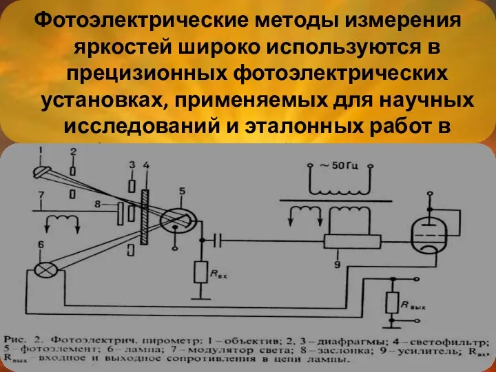 Фотоэлектрические методы измерения яркостей широко используются в прецизионных фотоэлектрических установках, применяемых для