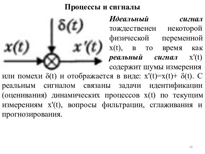 Процессы и сигналы Идеальный сигнал тождественен некоторой физической переменной x(t), в то