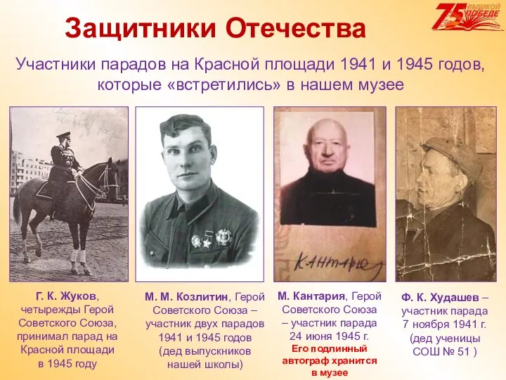 Защитники Отечества Участники парадов на Красной площади 1941 и 1945 годов, которые
