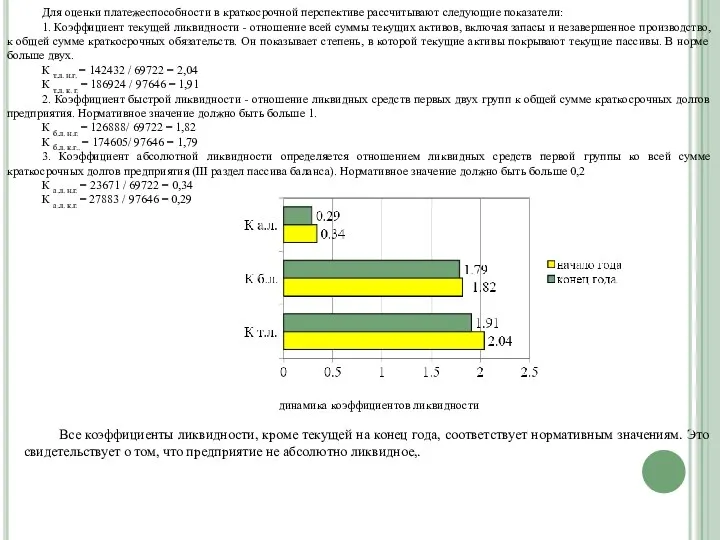 Для оценки платежеспособности в краткосрочной перспективе рассчитывают следующие показатели: 1. Коэффициент текущей