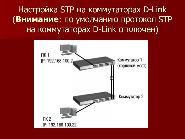 Настройка STP на коммутаторах D-Link (Внимание: по умолчанию протокол STP на коммутаторах D-Link от­ключен)