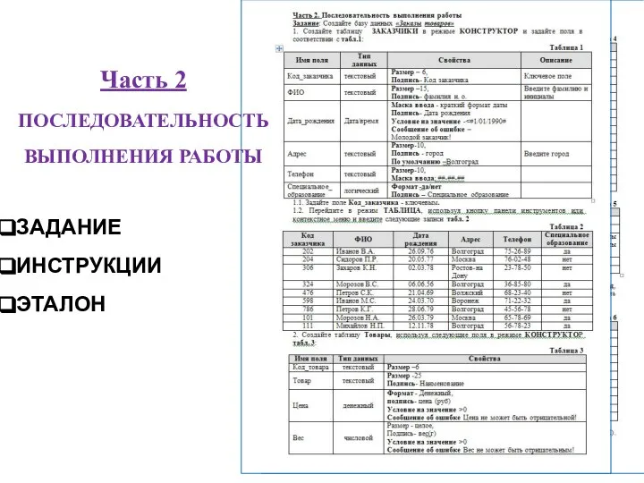 Часть 2 ПОСЛЕДОВАТЕЛЬНОСТЬ ВЫПОЛНЕНИЯ РАБОТЫ ЗАДАНИЕ ИНСТРУКЦИИ ЭТАЛОН