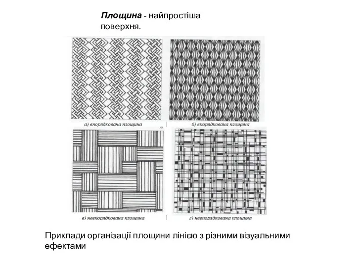 Площина - найпростіша поверхня. Приклади організації площини лінією з різними візуальними ефектами