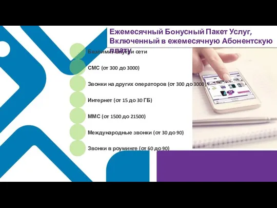 Ежемесячный Бонусный Пакет Услуг, Включенный в ежемесячную Абонентскую плату