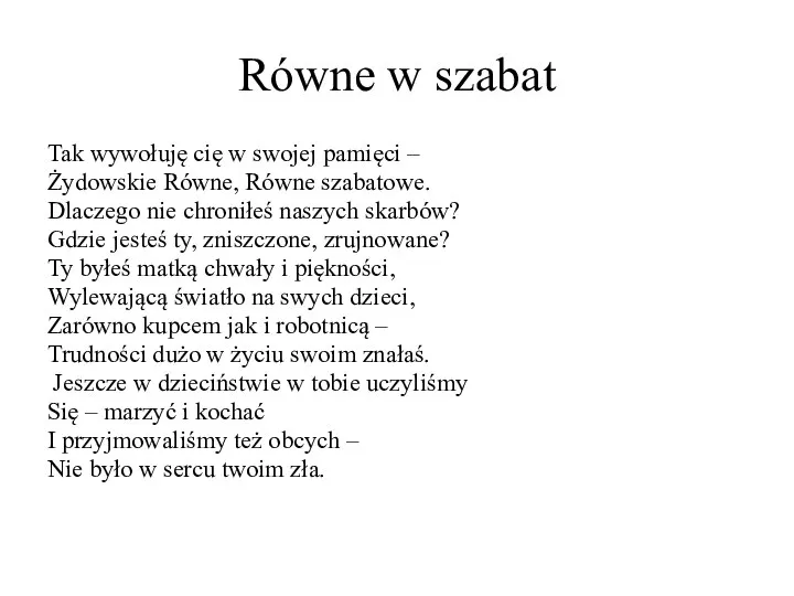 Równe w szabat Tak wywołuję cię w swojej pamięci – Żydowskie Równe,