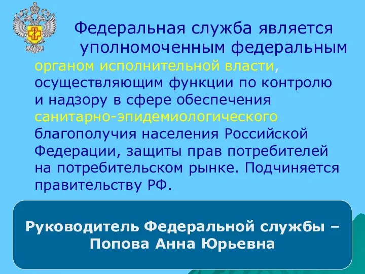 Федеральная служба является уполномоченным федеральным органом исполнительной власти, осуществляющим функции по контролю