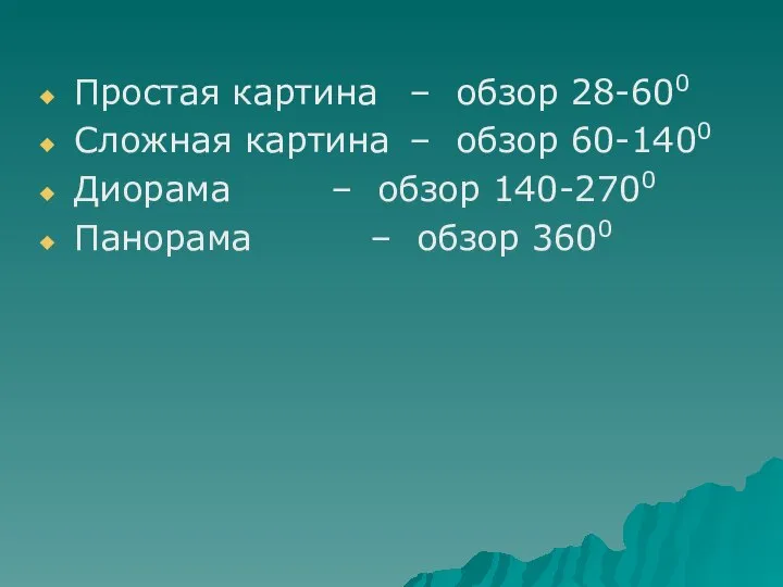 Простая картина – обзор 28-600 Сложная картина – обзор 60-1400 Диорама –