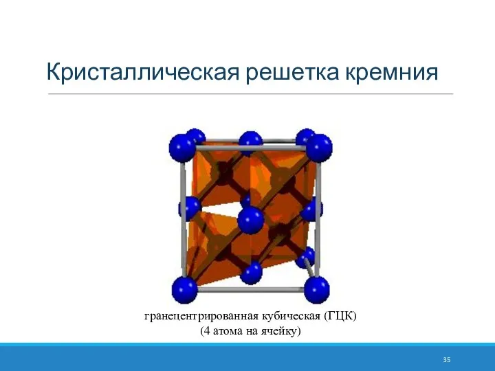 Кристаллическая решетка кремния гранецентрированная кубическая (ГЦК) (4 атома на ячейку)