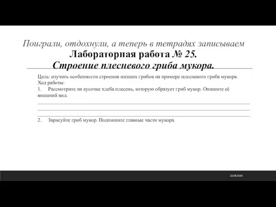 Поиграли, отдохнули, а теперь в тетрадях записываем Лабораторная работа № 25. Строение