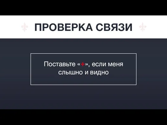 ПРОВЕРКА СВЯЗИ Поставьте «+», если меня слышно и видно