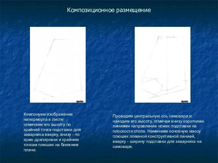 Композиционное размещение Компонуем изображение натюрморта в листе: отмечаем его высоту по крайней