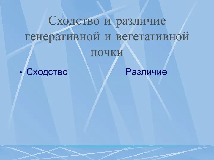 Сходство и различие генеративной и вегетативной почки Сходство Различие