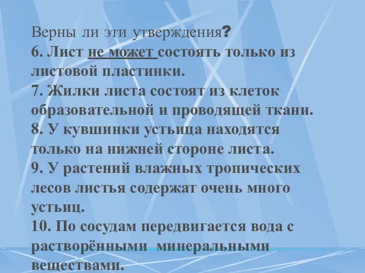 Верны ли эти утверждения? 6. Лист не может состоять только из листовой