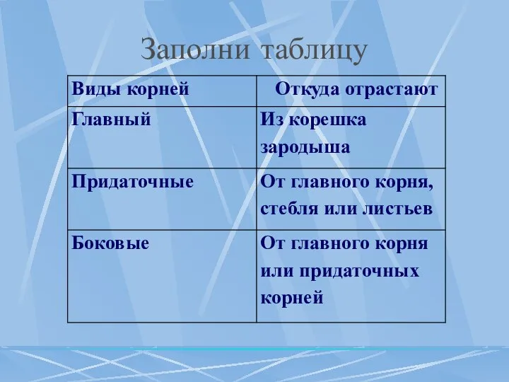 Заполни таблицу