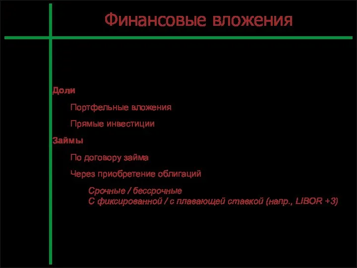 Л7_4 С. Финансовые вложения Доли Портфельные вложения Прямые инвестиции Займы По договору