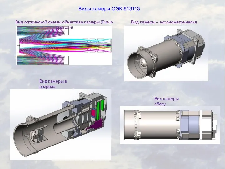 Виды камеры ОЭК-913113 Вид камеры – аксонометрическя проекция Вид оптической схемы объектива