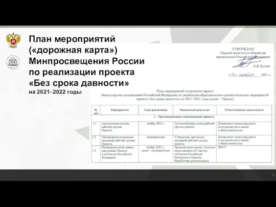 План мероприятий («дорожная карта») Минпросвещения России по реализации проекта «Без срока давности» на 2021–2022 годы