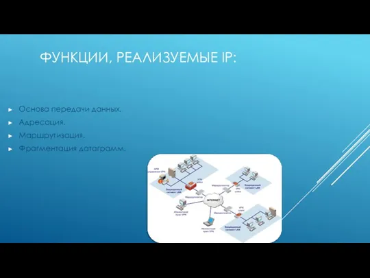 ФУНКЦИИ, РЕАЛИЗУЕМЫЕ IP: Основа передачи данных. Адресация. Маршрутизация. Фрагментация датаграмм.