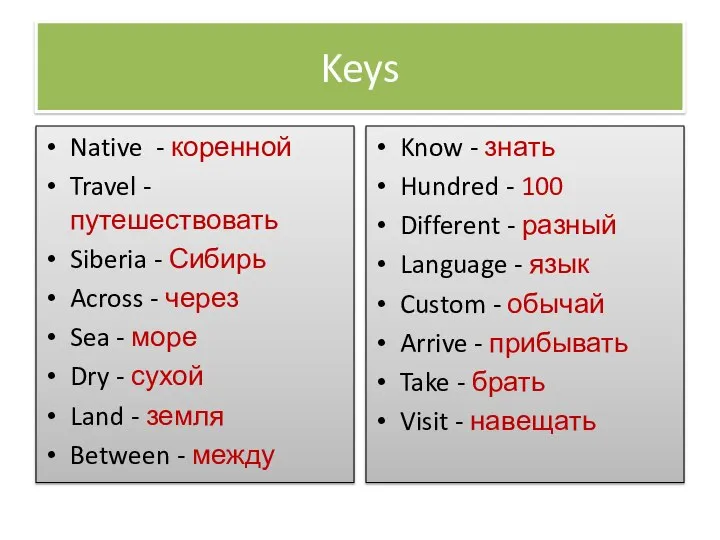 Keys Native - коренной Travel - путешествовать Siberia - Сибирь Across -
