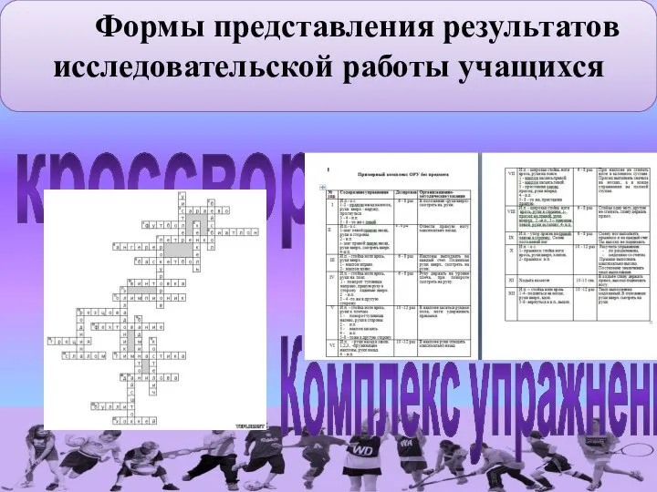 Формы представления результатов исследовательской работы учащихся кроссворд Комплекс упражнений