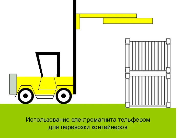 Использование электромагнита тельфером для перевозки контейнеров