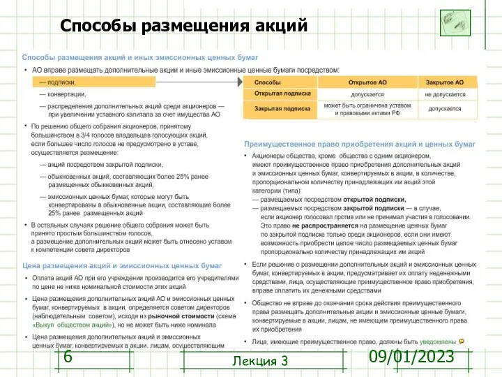 09/01/2023 Способы размещения акций Лекция 3