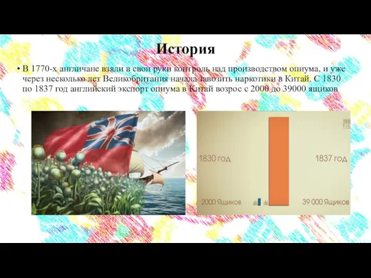 История В 1770-х англичане взяли в свои руки контроль над производством опиума,