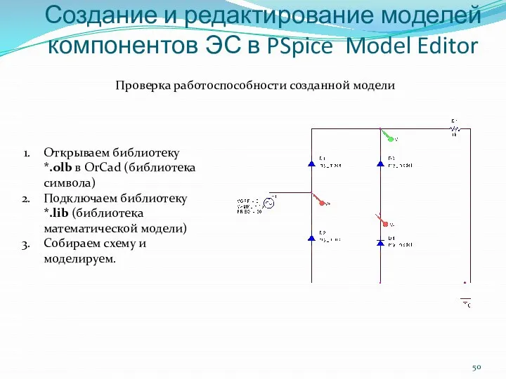 Создание и редактирование моделей компонентов ЭС в PSpice Model Editor Проверка работоспособности