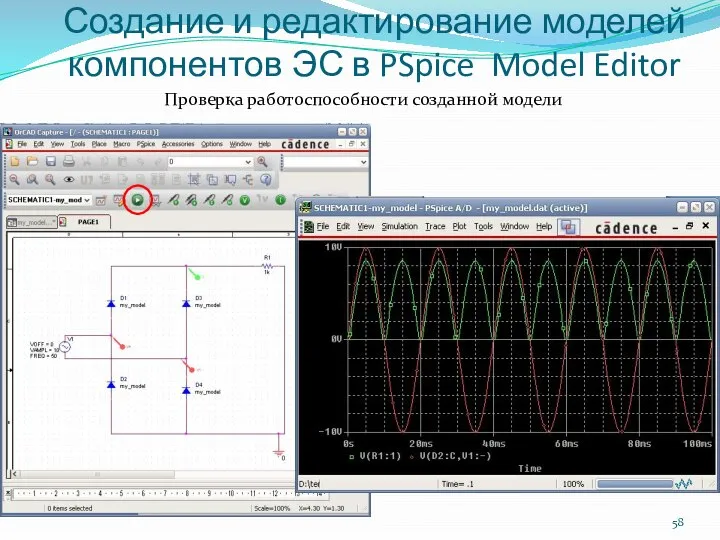 Создание и редактирование моделей компонентов ЭС в PSpice Model Editor Проверка работоспособности созданной модели