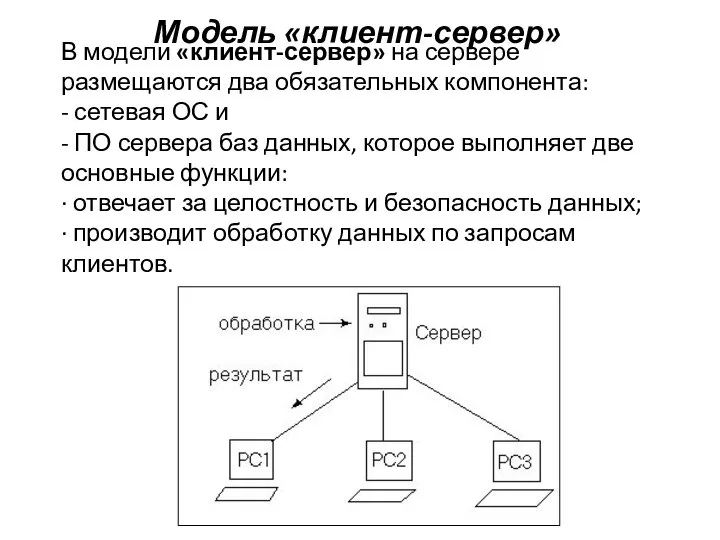 В модели «клиент-сервер» на сервере размещаются два обязательных компонента: - сетевая ОС