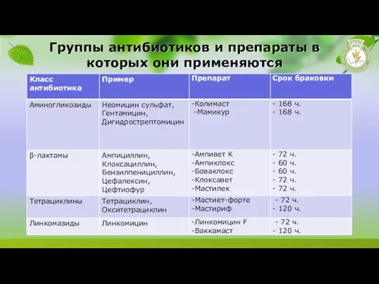 Группы антибиотиков и препараты в которых они применяются