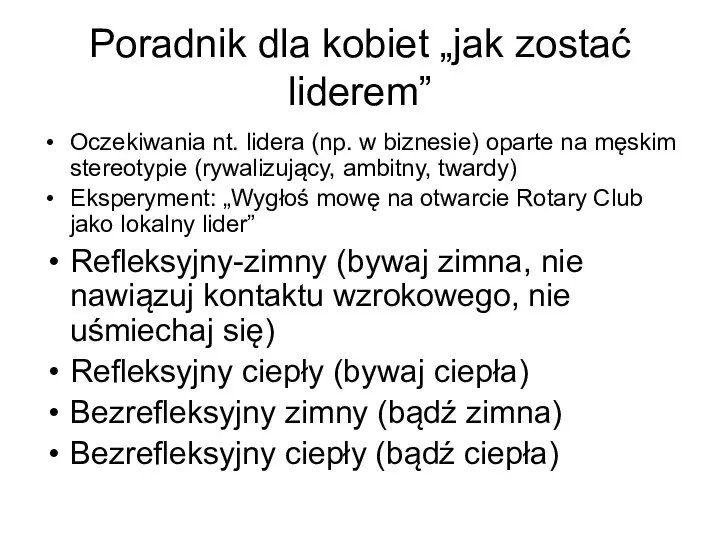 Poradnik dla kobiet „jak zostać liderem” Oczekiwania nt. lidera (np. w biznesie)