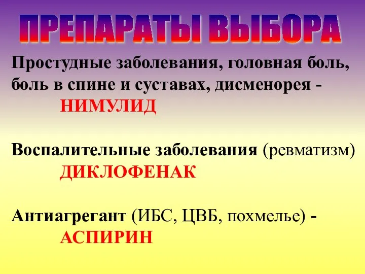 Простудные заболевания, головная боль, боль в спине и суставах, дисменорея - НИМУЛИД