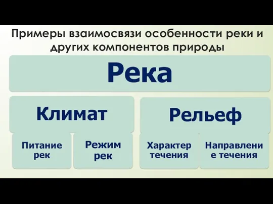 Примеры взаимосвязи особенности реки и других компонентов природы