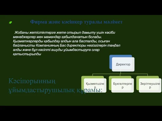 Жобаны жетістіктерге жете отырып дамыту үшін кәсіби менеджерлер мен мамандар қабылданатын болады.