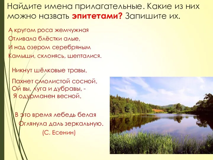 Найдите имена прилагательные. Какие из них можно назвать эпитетами? Запишите их. А